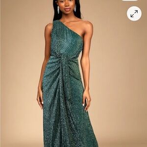 Glamorous Glitz Shiny Teal Green One-Shoulder Maxi Dress